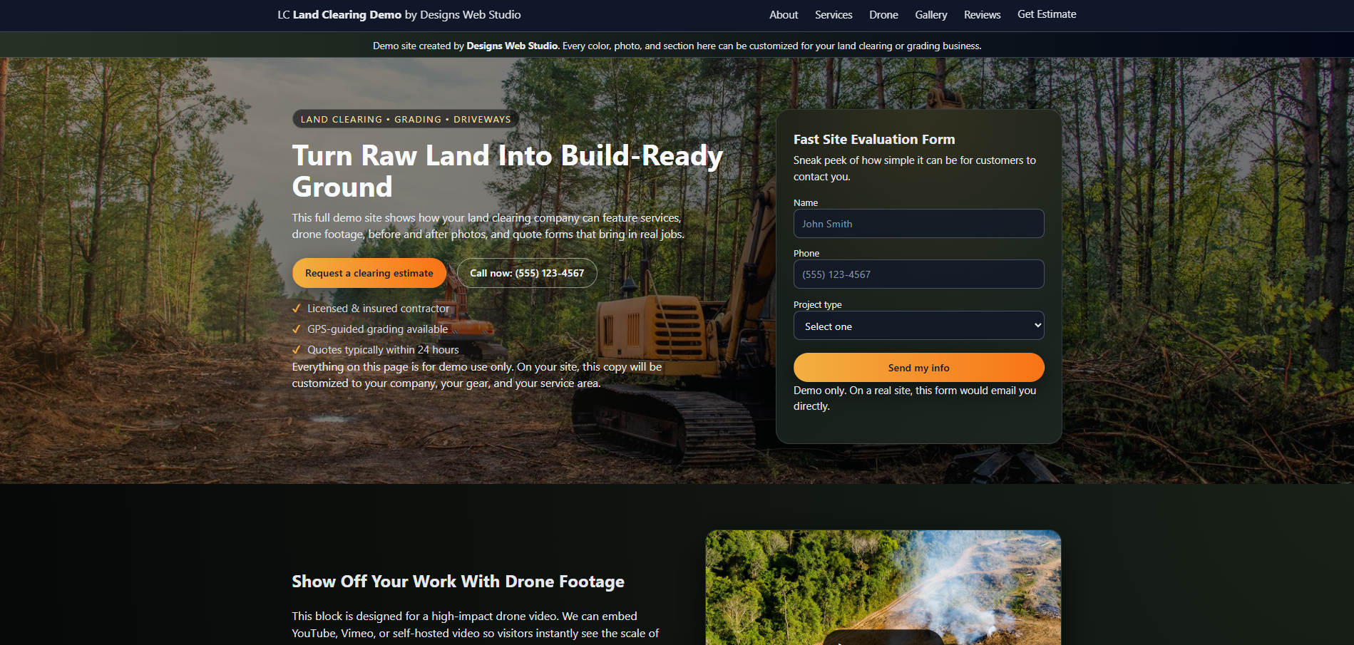 Grading and dirt work demo website screenshot