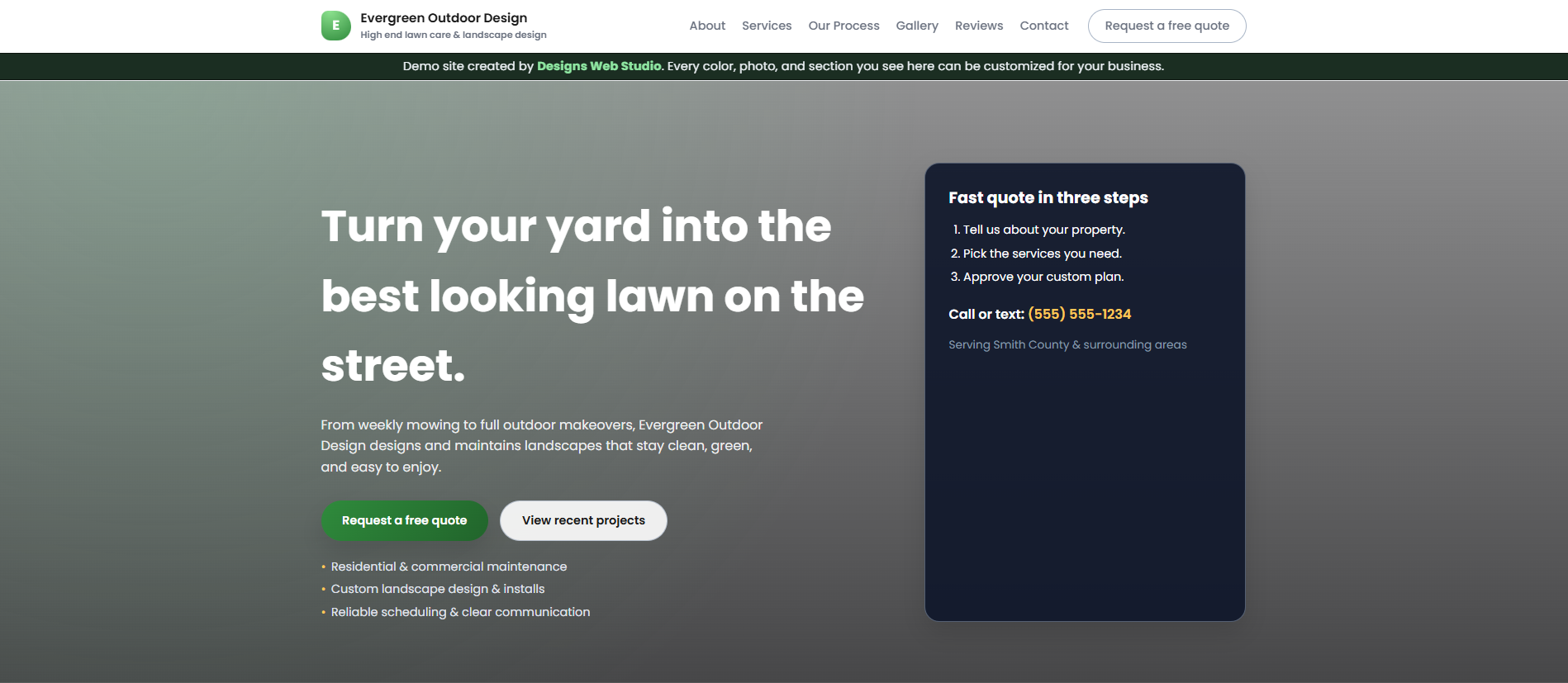 Landscaping business demo website screenshot