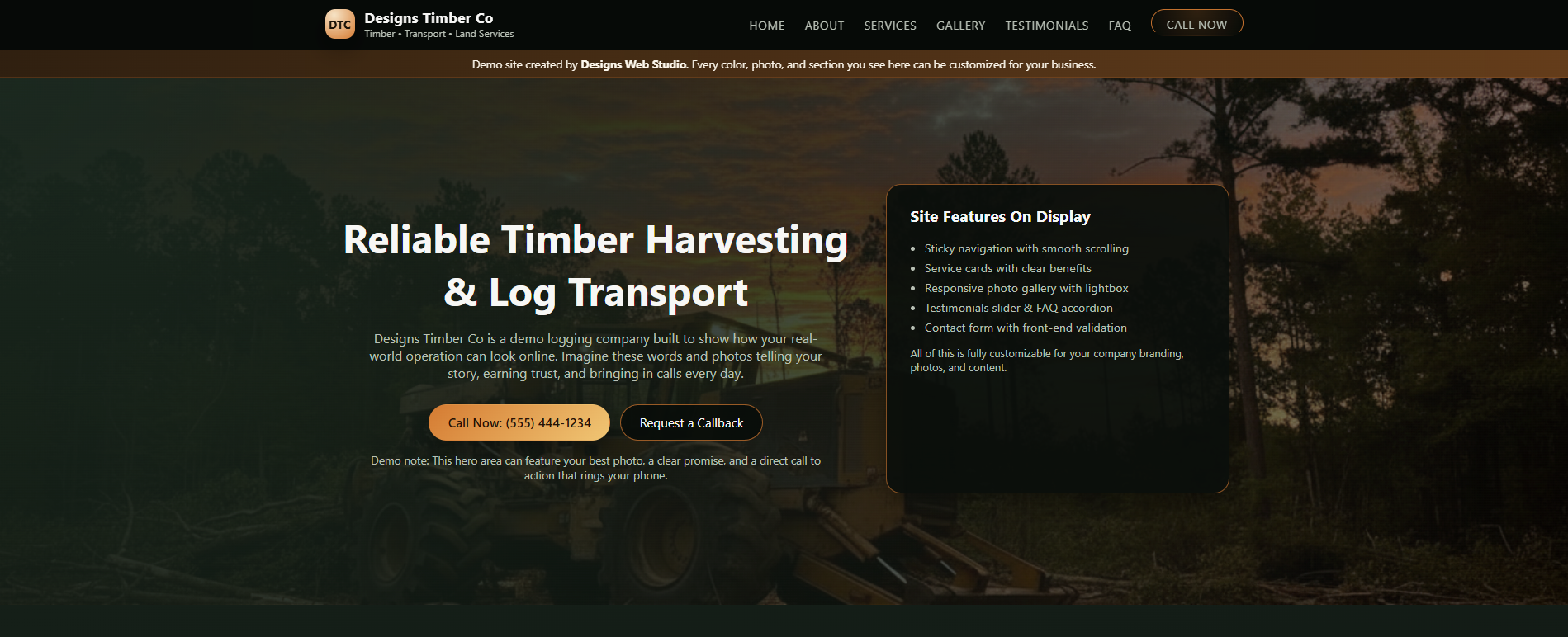 Logging company demo website screenshot