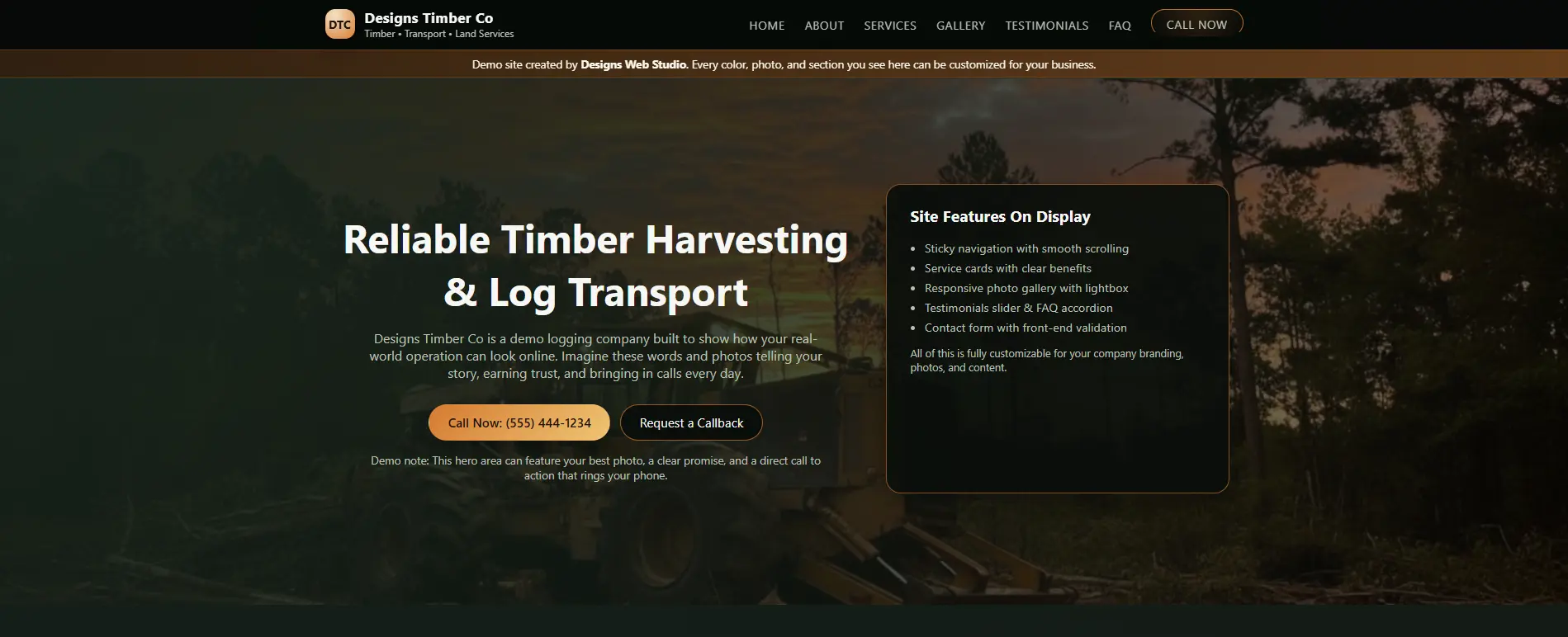 Logging company demo website screenshot