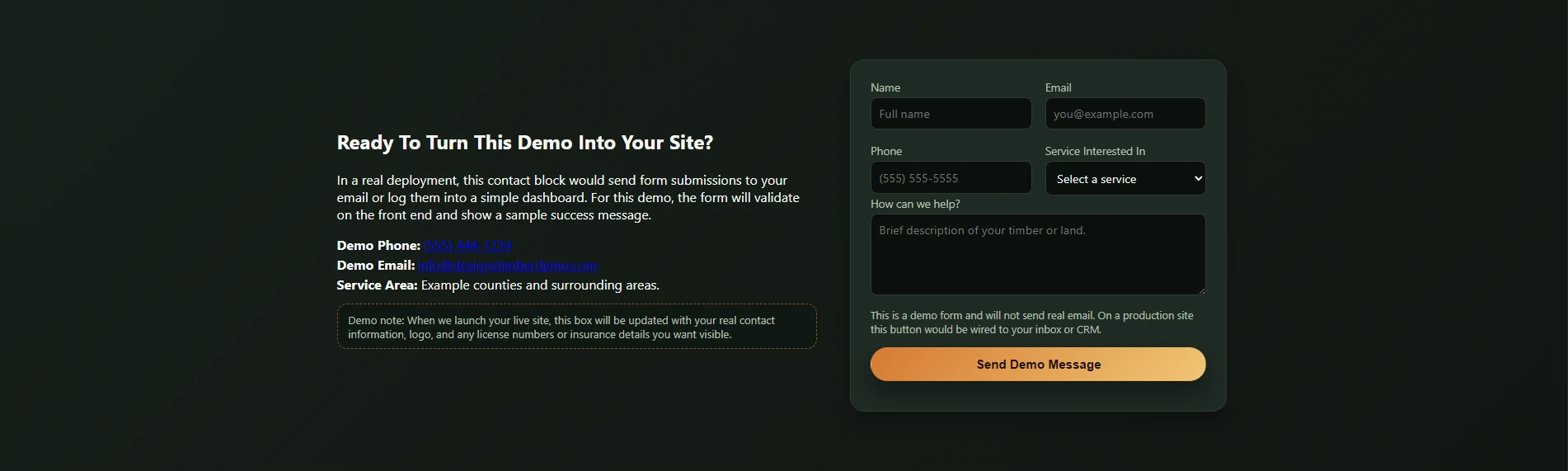 Logging demo inner page on desktop