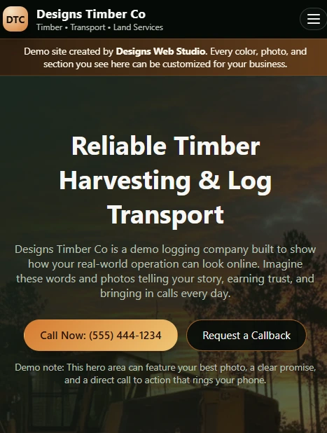 Logging demo home page on mobile
