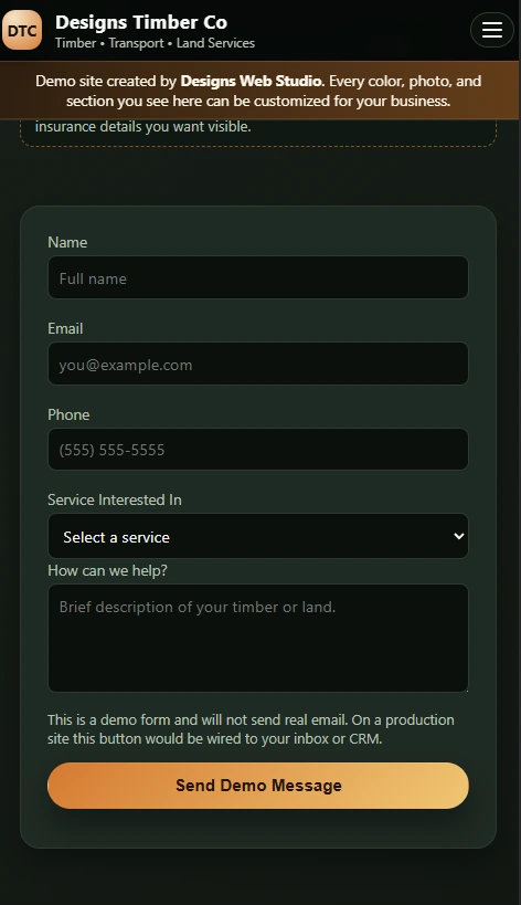 Logging demo layout on mobile